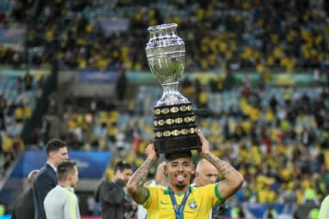 Brazil vs. Peru RIO DE JANEIRO, RJ - 07.07.2019: BRAZIL VS. PERU - Gabriel Jesus celebrates title after the match between Brazil and Peru, valid for the Copa America 2019 final, held this Sunday (07) at the Maracanã Stadium in Rio de Janeiro, RJ. (Photo: Nayra Halm Fotoarena) x1759715x  NayraxHalm