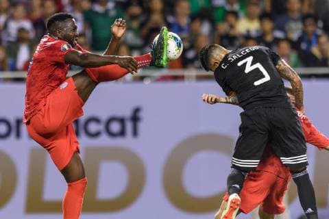 CHICAGO, IL - JULY 07: USA forward Jozy Altidore (17) and Mexico defender Carlos Salcedo (3) play a ball in the air in the first half during the CONCACAF Gold Cup final match between the United States and Mexico on July 07, 2019, at Soldier Field in Chicago, IL. (Photo By Daniel Bartel Icon Sportswire) SOCCER: JUL 07 CONCACAF Gold Cup Finals - USA v Mexico Icon190707013