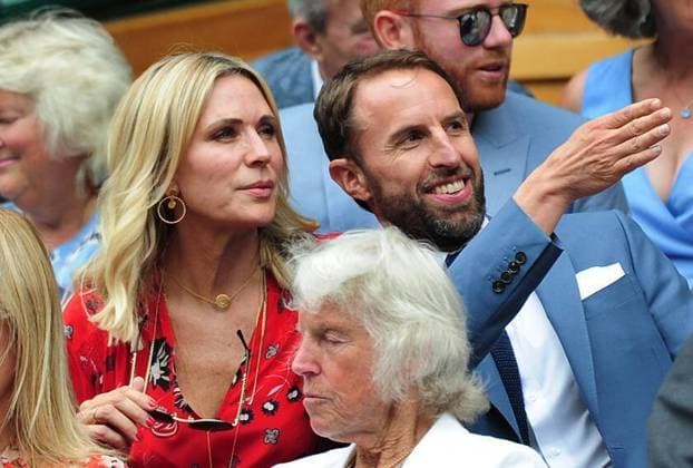 Tennis - 2019 Wimbledon Championships - Week One, Saturday (Day Six) Mens Singles, 3rd Round Sports Men and Women in the Royal Box on Centre Court England Manager Gareth Southgate with his wife,Alison COLORSPORT ANDREW COWIE 