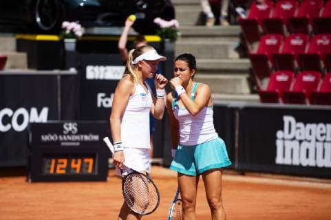 190708 Lara Arruabarrena, Spain, and Johanna Larsson, Sweden, during a match in tennis during day 1 of Swedish open on July 8, 2019 in Bastad,  Copyright: EMILxLANGVAD BB190708BB265