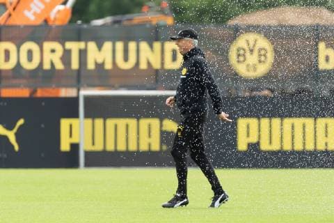 Dortmund, Germany, 09 07 2019, 1 Bundesliga, Training BV Borussia Dortmund, Coach Lucien Favre BVB gets wet sprayed, Defodi 01001216035 Defodi-001 Foto als RAW NEF verfuegbar