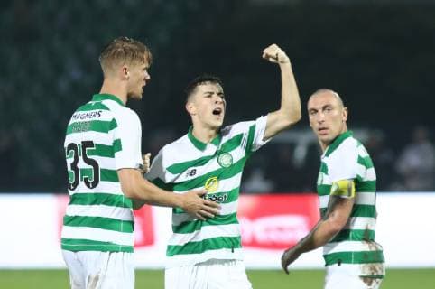 Sarajevo hosted Celtic in the first match of the first qualifying round of the Champions League 09.07.2019., Asim Ferhatovic Hase Stadium, Sarajevo, Bosnia and Herzegovina - The first match of the first qualifying round of the UEFA Champions League, FC Sarajevo - FC Celtic. Kristoffer Ajer, Michael Johnston, Scott Brown  ArminxDurgut PIXSELL