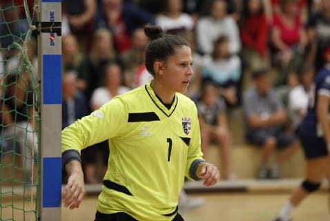 Germany Hattersheim 09 07 2019 Handball Hessen Test match womens season 2018 2019 TSG Eddersheim red USA black v l Goalkeeper Sophie Fasold USA Sport TSG Eddersheim USA