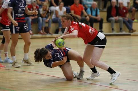 Germany Hattersheim 09 07 2019 Handball Hessen Test match womens season 2018 2019 TSG Eddersheim red USA black v l Sif Skov Christensen USA , Clara Wimmer Eddersheim Sport TSG Eddersheim USA