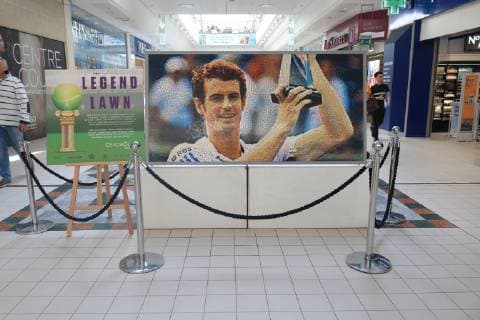 July 8, 2019 - London, United Kingdom - A mosaic of British tennis player Andy Murray made of lego pieces is displayed at the Centre Court shopping centre in Wimbledon as part of Legend Lawn. Andy Mosaic at Wimbledon in London, UK - 08 Jul 2019 - ZUMAs197 20190708_zab_s197_010 Copyright: xAmerxGhazzalx
