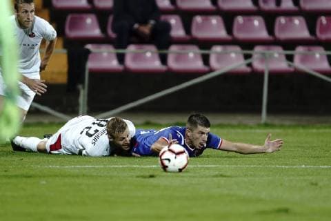 MARIAMPOL 09.07.2019 PIERWSZY MECZ I RUNDA ELIMINACYJNA LIGA MISTRZOW SEZON 2019 20: FK SUDUVA MARIJAMPOLE - FK CRVENA ZVEZDA BELGRAD 0:0 --- UEFA CHAMPIONS LEAGUE FIRST QUALIFYING ROUND FIRST MATCH: SUDUVA MARIJAMPOLE - CRVENA ZVEZDA BELGRADE 0:0 ALGIS JANKAUSKAS DUSAN JOVANCIC FOT. PIOTR KUCZA FOTOPYK NEWSPIX.PL --- Newspix.pl  190709PYK0027