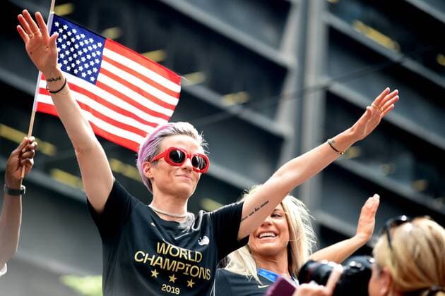 July 10, 2019 - New York, NY, USA - July 10, 2019 New York City..Megan Rapinoe at US Womens soccer team World Cup Ticker-Tape Parade on July 10, 2019 in New York City. US WomenÕs soccer team World Cup Ticker-Tape Parade, 071019  - ZUMAny1_ 20190710_zaf_ny1_056 Copyright: xKristinxCallahanx