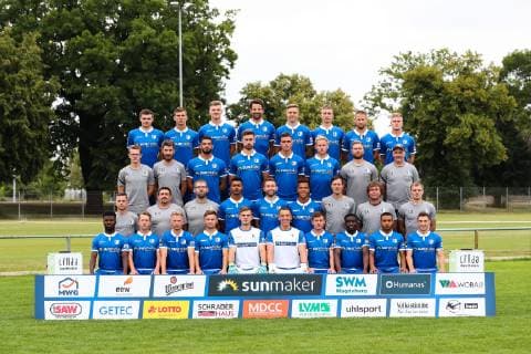 Team photo 1 FC Magdeburg 3 League 2019 2020 4 row from left Björn Rother, Brian Koglin, Philipp Harant, Christian Beck, Anthony Roczen, Pascal Schmedemann, Timo Perthel, Thore Jacobsen 3 row from left Philipp Brix physiotherapist , Tino Meyer physiotherapist , Jürgen Gjasula, Dustin Bomheuer, Tobias Müller, Sören Bertram, Kevin Waliczek Game Analyst , Dirk Keller Reha Athletics Coach 2 row from left Oliver Poranzke Team Doctor , Heiko Horner Team Manager Zeugwart , Dr Stefan Wiegand Team Doctor , Tarek Chahed, Rico Preißinger, Marcel Costly, Matthias Tischer Goalkeeper Coach, Stefan Krämer Head Coach, Silvio Bankert Co Trainer 1 row from left Manfred Osei Kwadwo, Marvin Temp, Dominik Ernst, Anton Kanther, Morten Behrens, Alexander Brunst, Charles Elie Laprevotte, Sirlord Conteh, Leon Bell Bell, Mario Kvesic Missing Dr Jan Philipp Schüttrumpf Team doctor 3 League PortraÌˆttermin 2019 2020 Official photo opportunity 1 FC Magdeburg on the training ground at the MDCC Arena in Magdeburg Germany, football, man, men,GER,11 07 2019