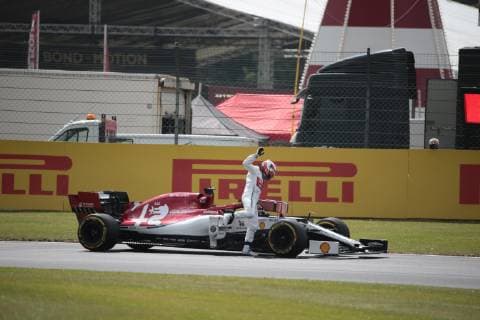 Photo4 LaPresse 12 07 2019 Silverstone, England Grand Prix Formula One England 2019 In the pic: free Practice 1, Kimi Raikkonen (FIN) Alfa Romeo Racing C38 stops on the track  Copyright: xPhoto4 LaPressex
