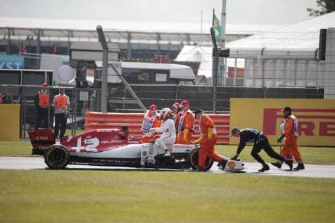 Photo4 LaPresse 12 07 2019 Silverstone, England Grand Prix Formula One England 2019 In the pic: free Practice 1, Kimi Raikkonen (FIN) Alfa Romeo Racing C38 stops on the track  Copyright: xPhoto4 LaPressex
