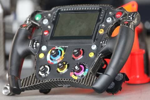 Photo4 LaPresse 12 07 2019 Silverstone, England Grand Prix Formula One England 2019 In the pic: free practice 2, Aston Martin Red Bull Racing RB15 steering wheel  Copyright: xPhoto4 LaPressex