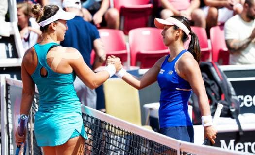 190713 Danka Kovinic thanked the winner Misaki Doi after she won the singles single in tennis for ladies in Swedish Open on 13 July 2019 in Bastad,  Copyright: ChristianxÖrnberg BB190713CO007