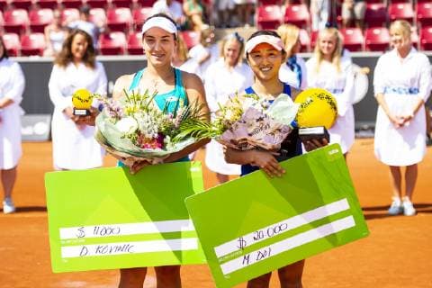 190713 Misaki Doi, Japan, Danka Kovinic, Montenegro, after the final match in tennis by Swedish open on July 13, 2019 in Bastad,  Copyright: NICLASxJÖNSSON ST190713AAB09