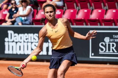 190713 Natalia Vikhlyantseva under in the double finals in tennis for ladies in Swedish Open July 13, 2019 in Bastad,  Copyright: CHRISTIANxÖRNBERG BB190713BB164