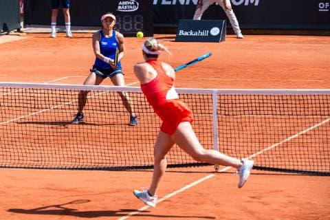 190713 Misaki Doi against Alexa Guarachi under in the double finals in tennis for ladies in Swedish Open on July 13, 2019 in Bastad,  Copyright: CHRISTIANxÖRNBERG BB190713BB170
