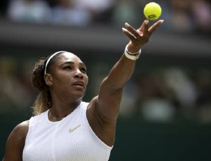 (190713) -- LONDON, July 13, 2019 -- Serena Williams of the United States serves during the women s singles final match between Serena Williams of the United States and Simona Halep of Romania at the 2019 Wimbledon Tennis Championships in London, Britain, July 13, 2019. ) (SP)BRITAIN-LONDON-TENNIS-WIMBLEDON CHAMPIONSHIPS 2019-WOMEN S SINGLES-FINAL HanxYan 