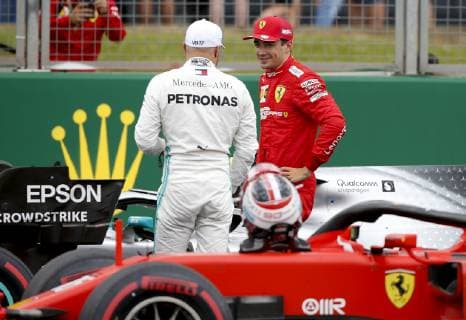 Motorsports: FIA Formula One World Championship, WM, Weltmeisterschaft 2019, Grand Prix of Great Britain, 77 Valtteri Bottas (FIN, Mercedes AMG Petronas Motorsport), 16 Charles Leclerc (MCO, Scuderia Ferrari Mission Winnow), Silverstone Great Britain