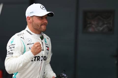 13th July 2019, Silverstone Circuit. Northampton, England; FIA Formula 1 Grand Prix of Britain, Qualification Day; Mercedes AMG Petronas Motorsport, Valtteri Bottas elebrates his pole position  ActionPlus12153428 Octane
