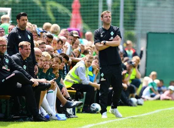 13.07.2019, xfux, Fussball Testspiel, SV Darmstadt 98 - SV Werder Bremen, emonline, emspor, v.l. Trainer Florian Kohfeldt (SV Werder Bremen) Zell am See *** 13 07 2019, xfux, football test match, SV Darmstadt 98 SV Werder Bremen, emonline, emspor, v l coach Florian Kohfeldt SV Werder Bremen Zell am See