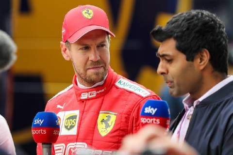13th July 2019, Silverstone Circuit. Northampton, England; FIA Formula 1 Grand Prix of Britain, Qualification Day; Scuderia Ferrari driver Sebastian Vettel is interviewed by Sky Television  ActionPlus12153550 TimxWilliams