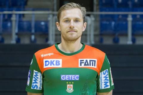 14 07 2019, xtgx, Handball Liqui Moli Bundesliga, SC Magdeburg Photograph emspor, v l Albin Lagergren Portrait, Portraet, Single picture GETEC Arena