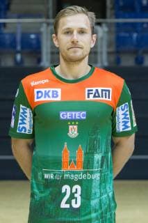 14 07 2019, xtgx, Handball Liqui Moli Bundesliga, SC Magdeburg Photograph emspor, v l Albin Lagergren Portrait, Portraet, Single picture GETEC Arena