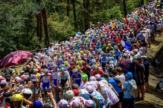 Illustration picture of the peloton pictured during stage 9 of the 106th edition of the 2019 Tour de France cycling race, a stage of 170,5 kms with start in Saint-Etienne and finish in Brioude on July 14, 2019 in Brioude, France, CYCLISME : Tour de France 2019 - Etape 9 - Saint-Etienne a Brioude - 14 07 2019 PhotoNews Panoramic 