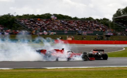 Motorsports: FIA Formula One World Championship, WM, Weltmeisterschaft 2019, Grand Prix of Great Britain, Crash between 5 Sebastian Vettel (GER, Scuderia Ferrari Mission Winnow) and 33 Max Verstappen (NLD, Aston Martin Red Bull Racing) Silverstone Great Britain