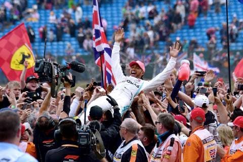 HAMILTON Lewis F1 Team Mercedes AMG winner at the award ceremony and the fans Formula 1 GP 2019 Silverstone on 14 07 2019 at Silverstone