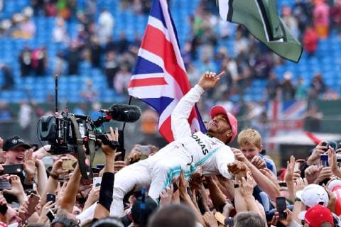 HAMILTON Lewis F1 Team Mercedes AMG winner at the award ceremony and the fans Formula 1 GP 2019 Silverstone on 14 07 2019 at Silverstone