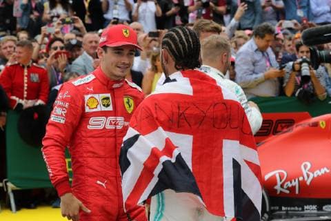 Photo4 LaPresse 14 07 2019 Silverstone, England Grand Prix Formula One England 2019 In the pic: Parc ferme, Charles Leclerc (MON) Scuderia Ferrari SF90 and Lewis Hamilton (GBR) Mercedes AMG F1 W10 EQ Power  Copyright: xPhoto4 LaPressex