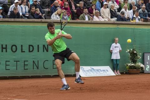 Tennis Point Bundesliga, TK Grün-Weiss Mannheim - TC Großhesselohe Mannheim 14.07.2019, Tennis Bundesliga, TK Grün Weiss Mannheim - TC Großhesselohe, Der Mannheimer Pedro Martinez Portero in seinem Spiel gegen Matthias Bachinger. Mannheim. 14.07.19 Tennis Bundesliga , Mannheim Baden Wuerttemberg Deutschland *** Tennis Point Bundesliga, TK Grün Weiss Mannheim TC Großhesselohe Mannheim 14 07 2019, Tennis Bundesliga, TK Grün Weiss Mannheim TC Großhesselohe, Der Mannheimer Pedro Martinez Portero in his match against Matthias Bachinger Mannheim 14 07 19 Tennis Bundesliga , Mannheim Baden Wuerttemberg Germany