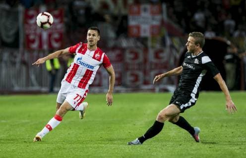 16th July 2019; Rajko Miti& x107; Stadium, Belgrade, Serbia; Champions League football, Red Star Belgrade versus FK Suduva; Gobeljic of Red Star Belgrade chases the loose ball  ActionPlus12154168 NikolaxKrstic