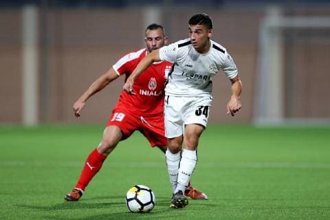 F91 Dudelange s Mohamed Bouchouari (R) is closely checked by Joseph Zerafa (L) of Valletta FC during the UEFA Champions League, First Qualifying Round, 2nd leg match between the two teams at the Centenary Stadium, Ta Qali, Malta on 16 July, 2019. Valletta FC v Dudelange UCL_19_20