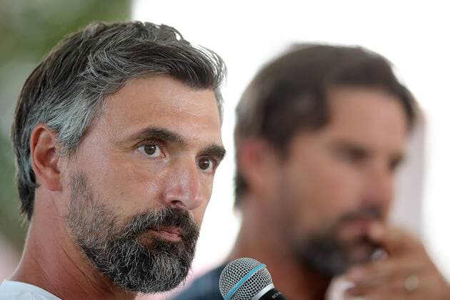 PXL_Ivanisevic and Rafter announced an exibition match 17.07.2019., Umag, Croatia - 30. Plava laguna Croatia Open Umag 2019. Goran Ivanisevic and Patrick Rafter with Lawrence Frankopan announced an exibition match Ivanisevic vs Rafter .  GoranxStanzl PIXSELL