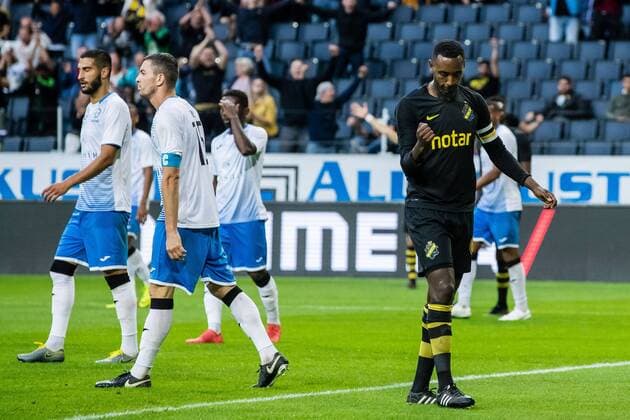 190717 Henok Goitom of AIK celebrates 2 0during the UEFA Champions League qualifying match between AIK and Ararat Armenia on July 17, 2019 in Stockholm,  Copyright: ANDREASxLxERIKSSON BB190717AE029