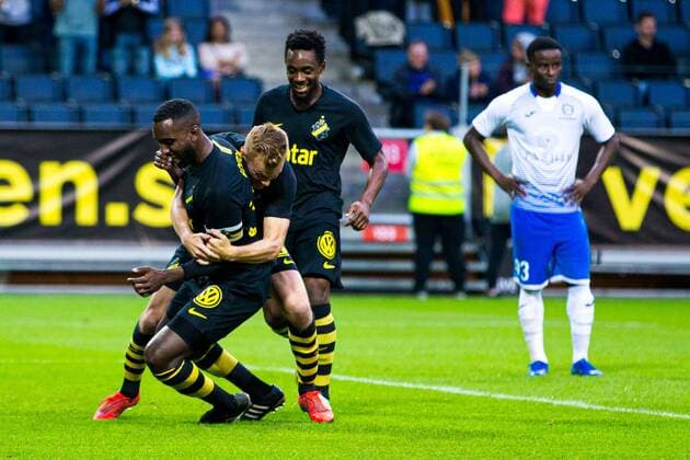 190717 AIKs Henok Goitom rejoices after 2 0 during the qualifying match for the Champions League between AIK and FC Ararat Armenia on July 17, 2019 in Stockholm,  Copyright: KENTAxJÖNSSON ST190717AAB0E