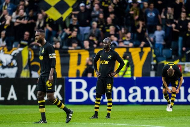 190717 Players of AIK looks dejected after 3 1 during the UEFA Champions League qualifying match between AIK and Ararat Armenia on July 17, 2019 in Stockholm Photo Maxim Thore BILDBYRAN bbeng fotball fotboll football kval till champions league soccer champions league qualification aik ararat armenia depp,  Copyright: MAXIMxTHORE BB190717MT053