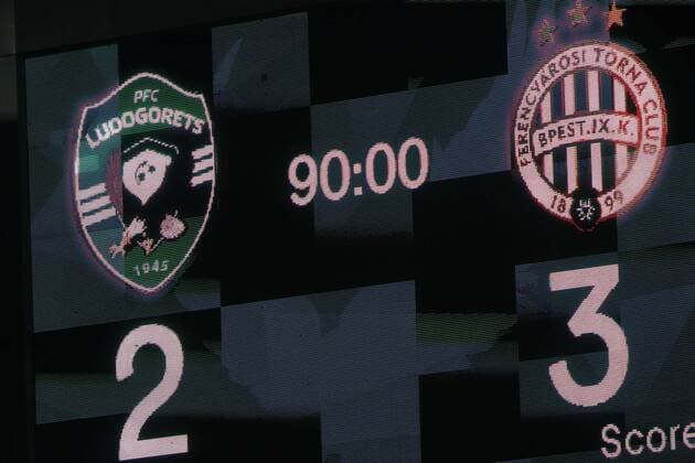17.07.2019 Razgrad(Bulgaria) PFC Ludogorets Ludogorec-Ferencvaros TC Champions League qualify 1st leg men s football Result display after match Ludogorec Ludogorets-Ferencvaros 2-3 :Str 