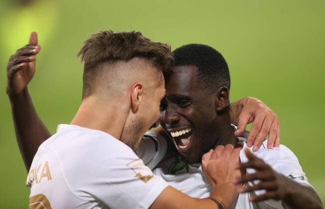 17.07.2019 Razgrad(Bulgaria) PFC Ludogorets Ludogorec-Ferencvaros TC Champions League qualify 1st leg men s football Michal Skvarka,Tokmac Nguen Ferencvaros celebration :Str 