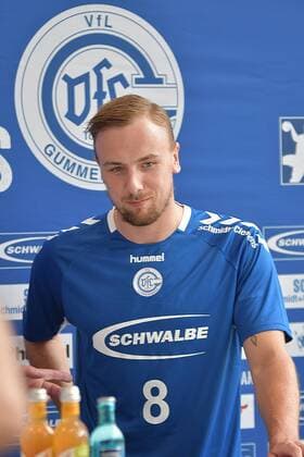 At the presentation, 8 Lukas Blohme 8 VfL Gummersbach , press conference and press training of the VfL Gummersbach on 18 07 2019 press conference and press training of the VfL Gummersbach on 18 07 2019 Gummersbach Copyright: xEIBNER JuergenxAugstx EP_JOGI