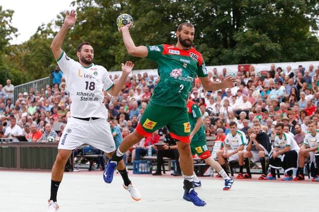 19 07 2019, xtgx, Handball test game, SC Magdeburg SC DHfK Leipzig emspor, v l Zeljko Musa Magdeburg, 2 scores goal, scorer, scored goal, scores the goal Aschersleben