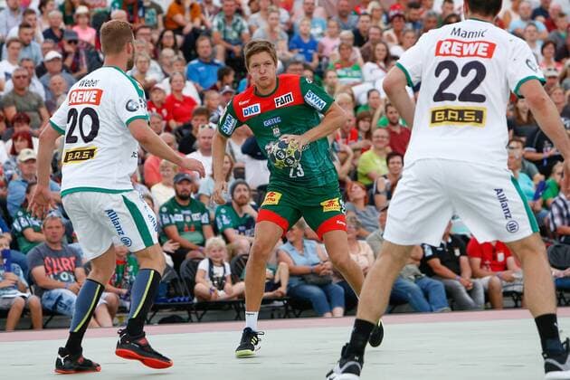 19 07 2019, xtgx, handball test match, SC Magdeburg SC DHfK Leipzig emspor, v l Hannes Bransche Magdeburg am Ball Aschersleben
