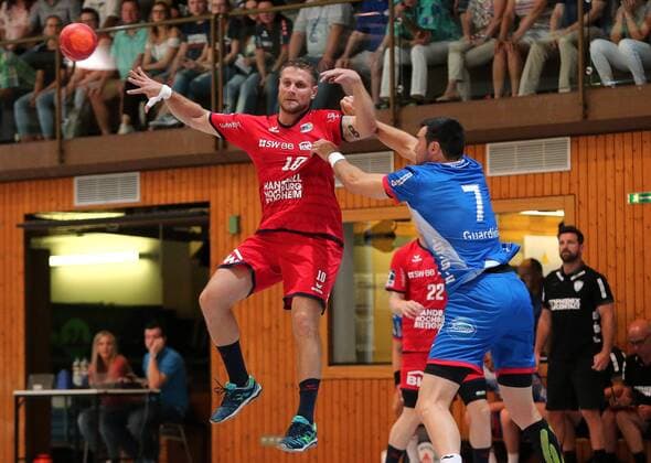 BAU 19 07 2019 Mundelsheim Handball TBV Lemgo Lippe vs SG BBM Bietigheim, v l Michael Kraus BBM , Isaias Guardiola Lemgo