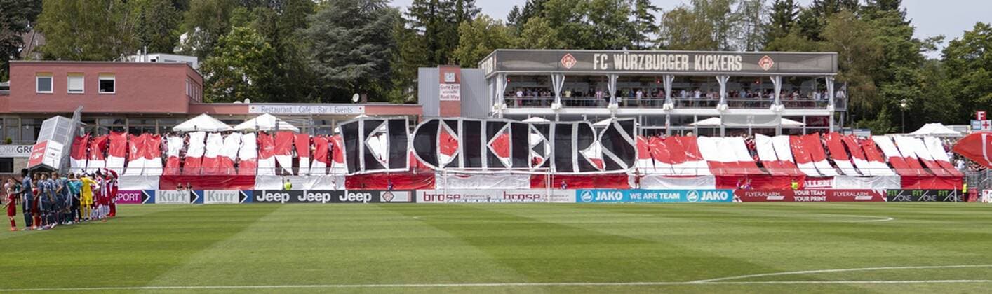 Germany, Würzburg, Flyeralarm Arena, 20 07 2019, Soccer 3 League Wuerzburger Kickers Bayern Muenchen II Picture v l Choreo of Kickers Fans DFL DFB REGULATIONS PROHIBIT ANY USE OF PHOTOGRAPHS AS IMAGE SEQUENCES AND OR QUASI VIDEO Copyright: HMBxMedia xHeikoxBecker