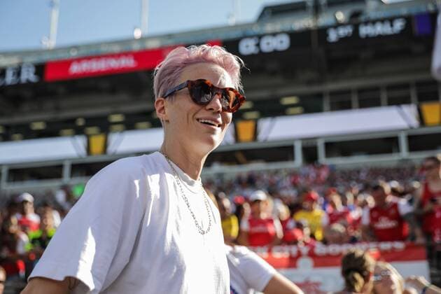July 20, 2019 - Charlotte, North Carolina, USA - Megan Rapinoe at the start of the International Champions Cup match at Bank of America Stadium in Charlotte, NC. Arsenal of the English Premier League and ACF Fiorentina of the Italian Serie A League. Arsenal won 3 to 0. 2019 Arsenal vs Fiorentina - ZUMAw123 20190720_zap_w123_006 Copyright: xJasonxWallex