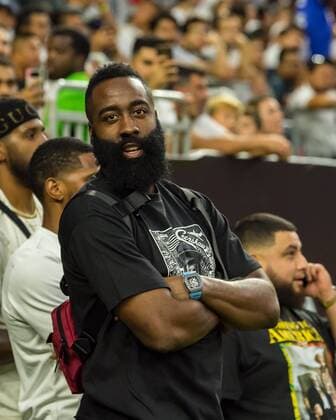 July 20, 2019: Houston Rockets James Harden watches from the side lines during the International Champions Cup between Real Madrid and Bayern Munich FC at NRG Stadium in Houston, Texas The score at the half is Bayern Munich leads 1-0 Â© CSM Soccer 2019 - International Champions Cup : Real Madrid vs Bayern Munich Jul 20 - ZUMAc04_ 20190720_zaf_c04_126 Copyright: xMariaxLysakerx