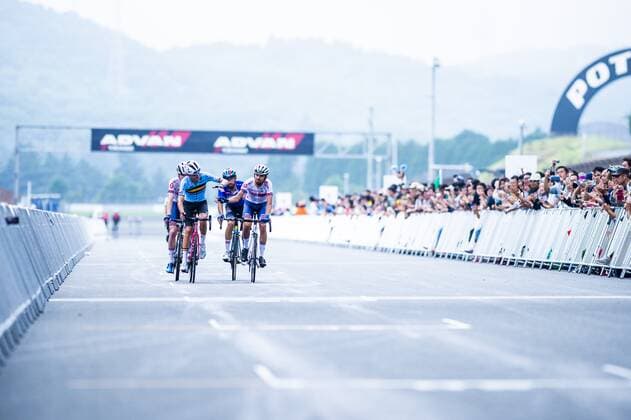Belgian Steff Cras of Katusha-Alpecin (2nd L) pictured in action during the Ready Steady Tokyo - Cycling Olympic test event, a one day cycling race (179km) from Musashinonomori Park to the Fuji International Speedway, in Tokyo, Sunday 21 July 2019. ROBxWALBERS  x05631145x