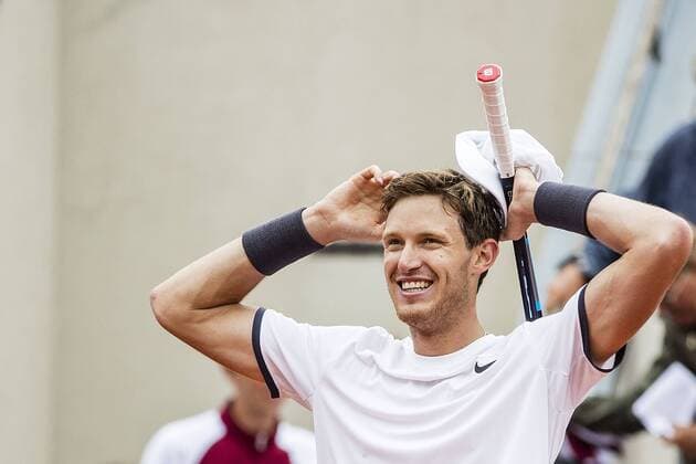 190721 Nicolas Jarry, Chile, rejoices after the victory in the single finals during day 8 of Swedish open on July 21, 2019 in Bastad,  Copyright: MATHILDAxAHLBERG BB190721BB326