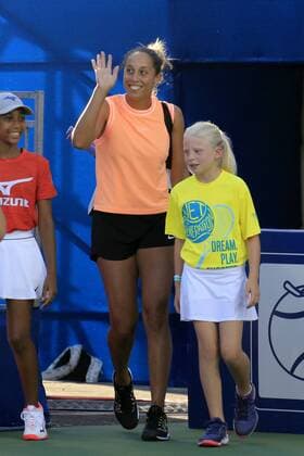 ATLANTA, GA - JULY 21: Madison Keys enters the court prior to the exhibition tennis match between Venus Williams and herself on July 21, 2019 at Stadium Court in Atlantic Station in Atlanta, GA. (Photo by David John Griffin Icon Sportswire) TENNIS: JUL 21 Atlanta Open Icon9531907210023